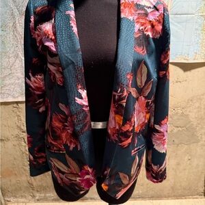 Anthropologie Cartonnier Teal and Pink Floral Blazer